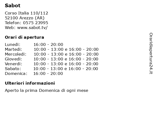 Orari di apertura Sabot Corso Italia